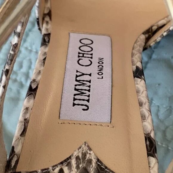 Jimmy Choo Ivette Sandals Snakeskin Light Platinum Size 34 w/ Box Dust Bag - Picture 12 of 15